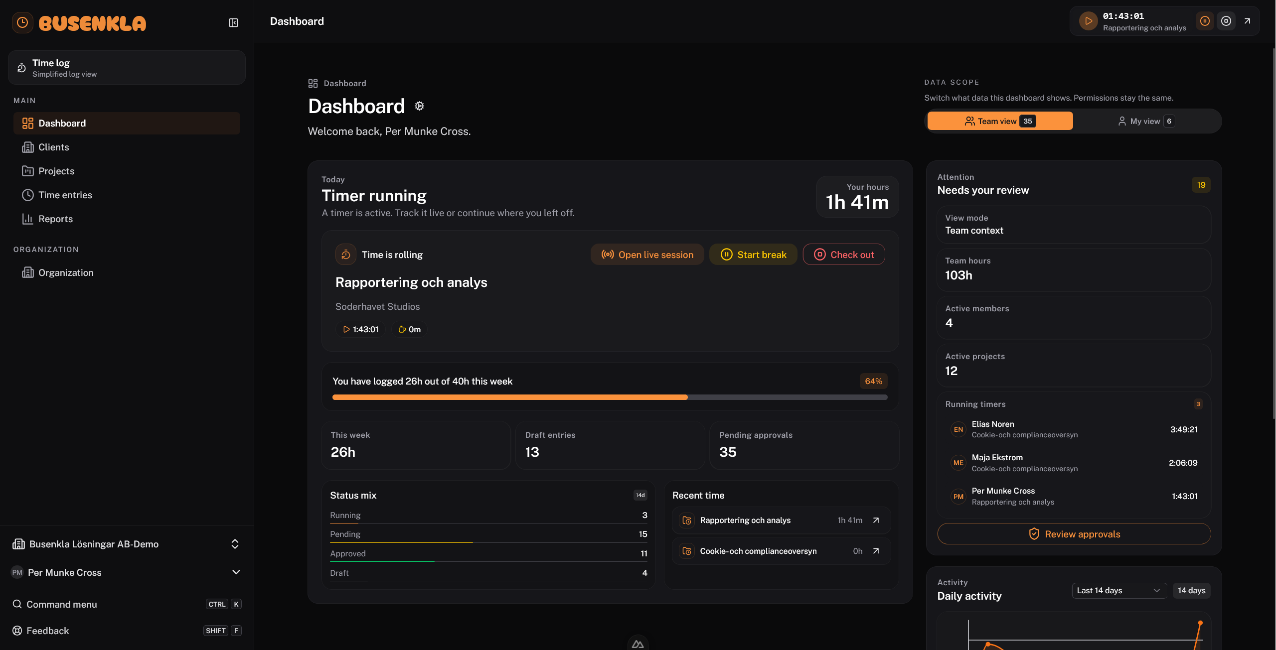 BUSENKLA dashboard