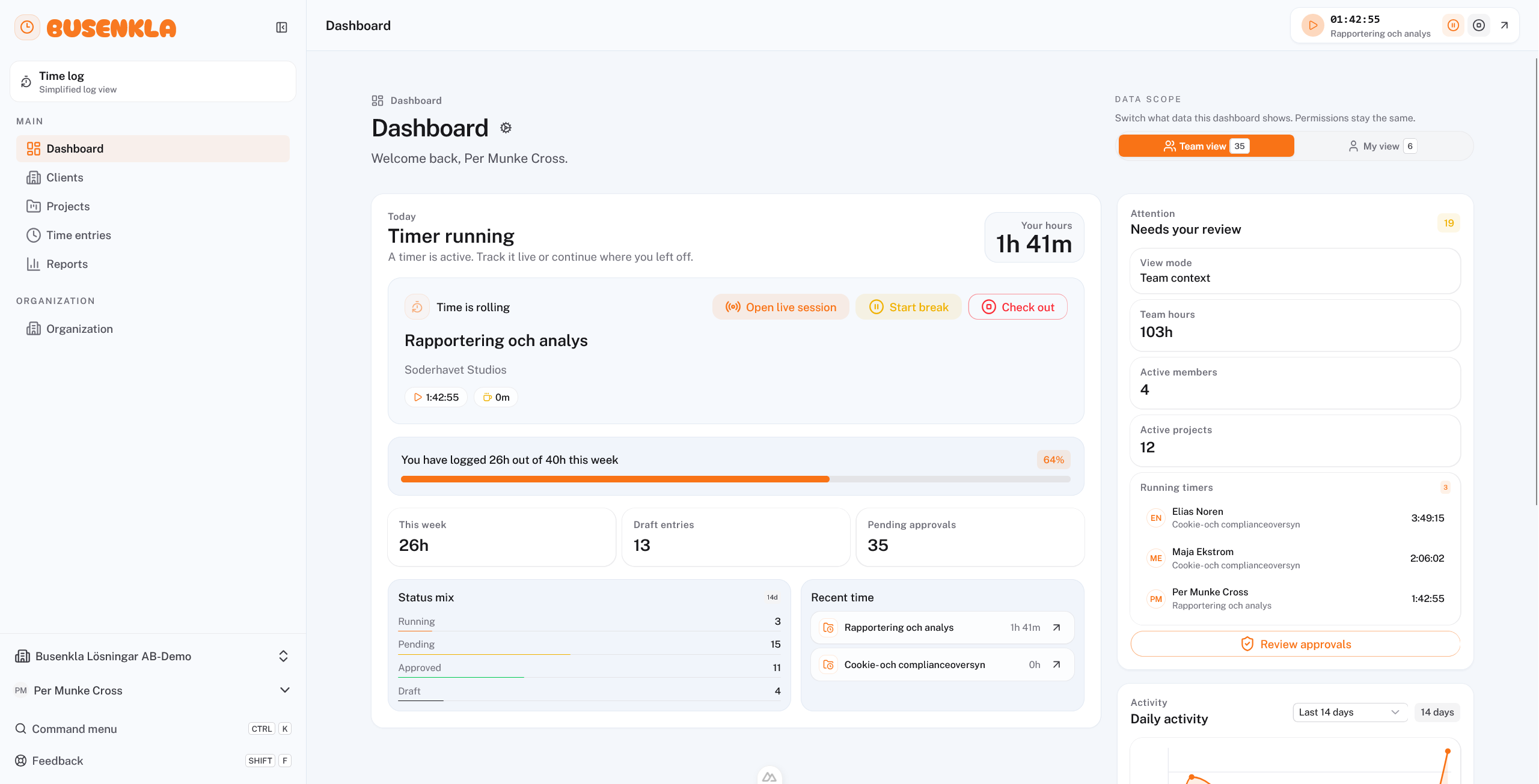 BUSENKLA dashboard