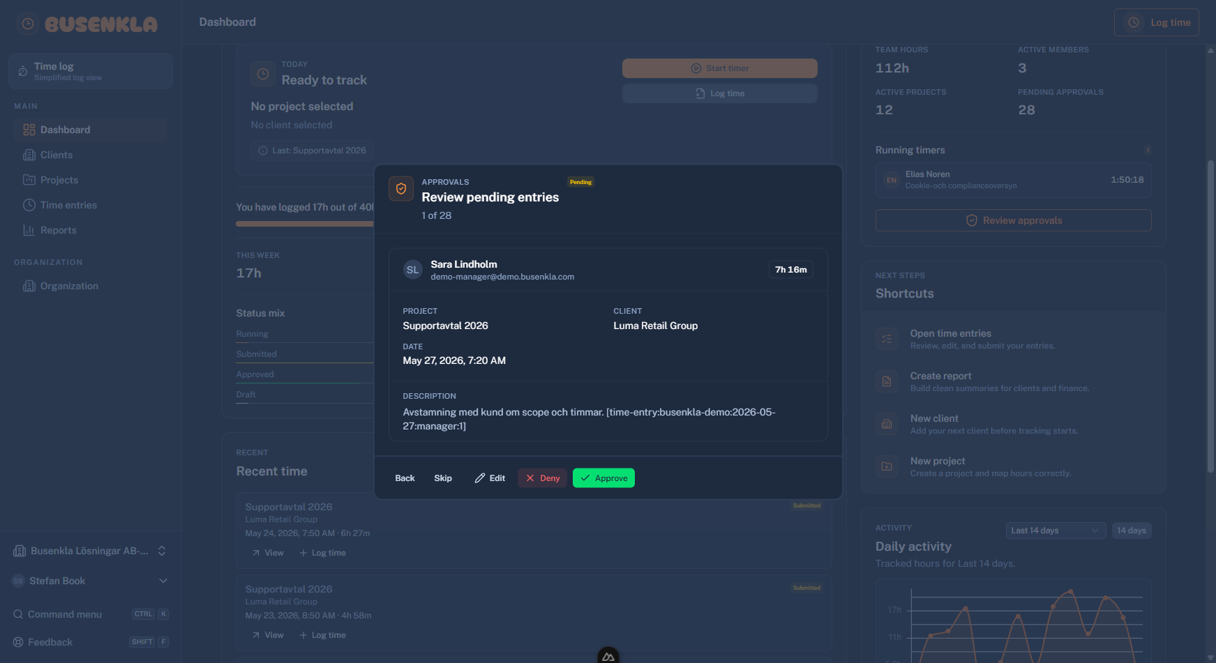 BUSENKLA dashboard