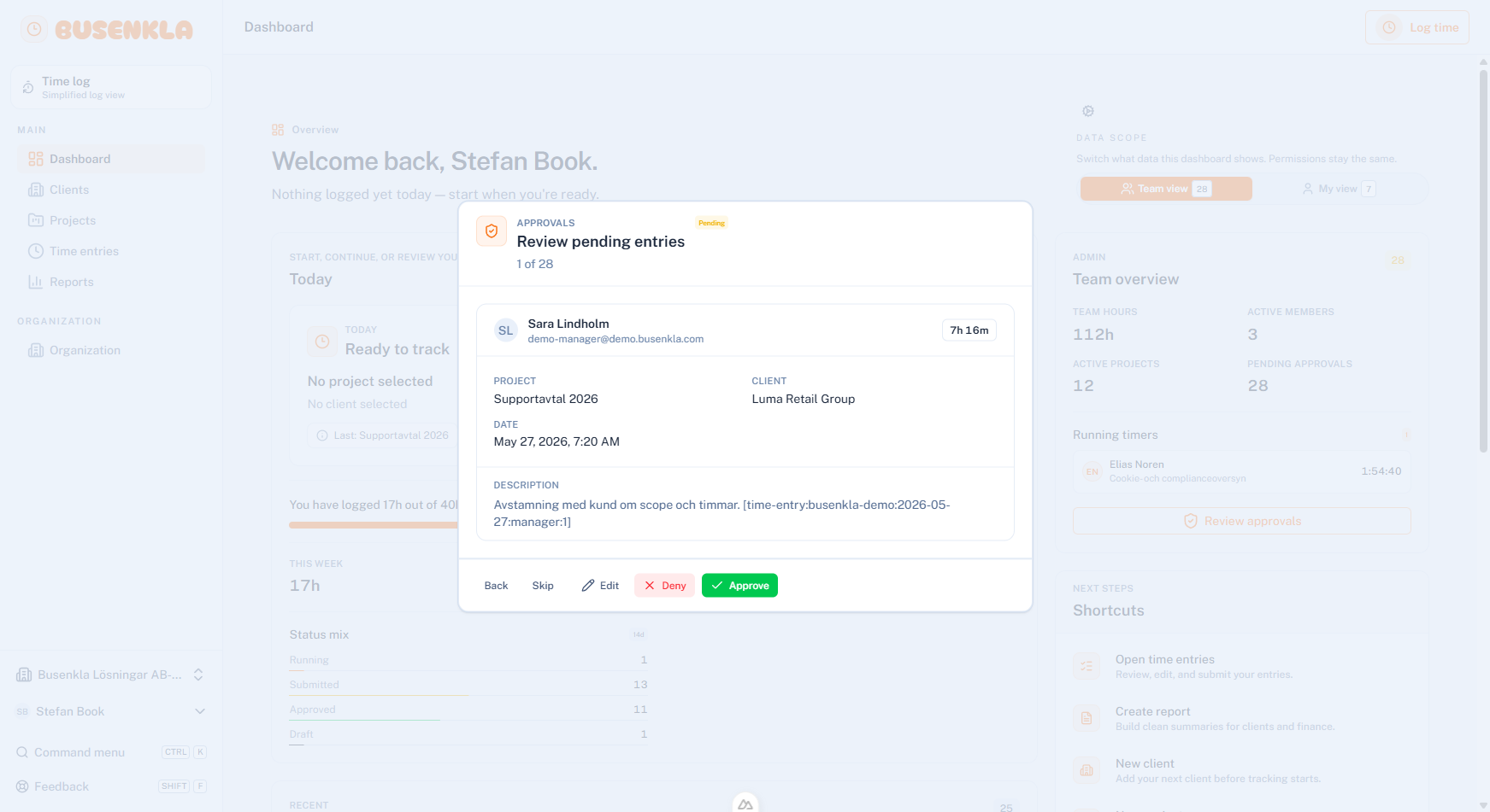 BUSENKLA dashboard